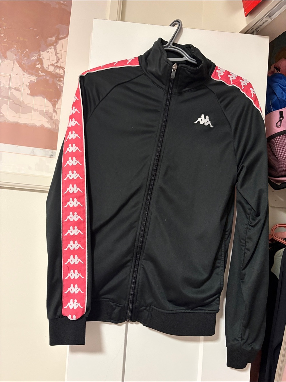Kappa Black Track Jacket with Pink Logo Tape Accent